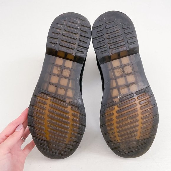 Dr. Martens Grey Leather Triumph Tall Lace Up Fold Over Boot Pink Plaid Size 9 - Picture 9 of 10